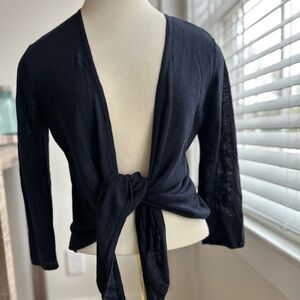 Adrienne Vittadini  Navy Linen Blend Open Front Cardigan Size Large.